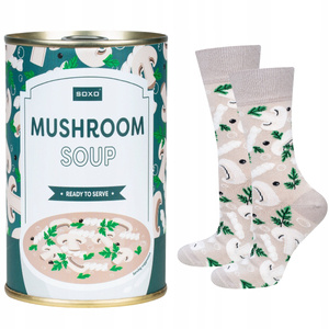 Kolorowe Męskie | Damskie Skarpetki SOXO GOOD STUFF mushroom soup w puszce wesołe bawełniane na prezent Unisex