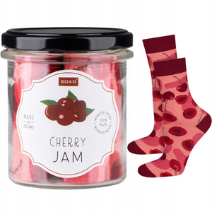 Skarpetki damskie różowe SOXO cherry jam w słoiku