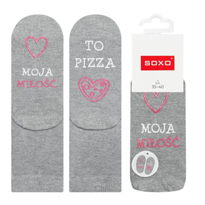 Skarpetki długie damskie szare SOXO z napisami śmieszne prezent Pizza