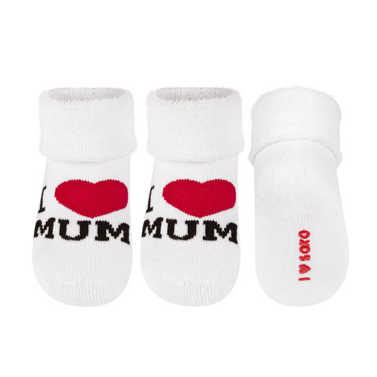 Skarpetki niemowlęce białe SOXO z napisem I Love Mum