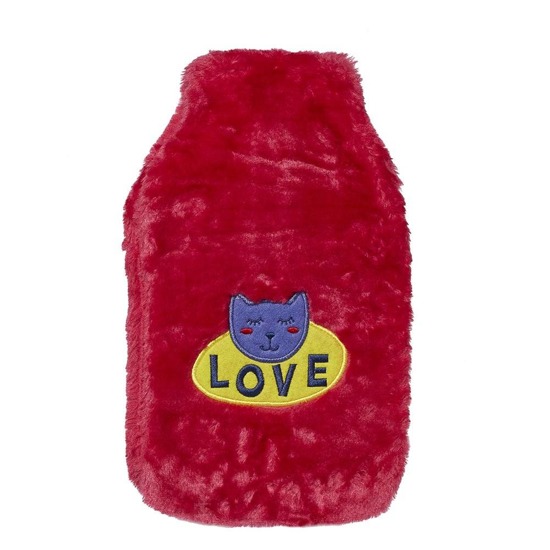 Termofor czerwony SOXO ogrzewacz w futrzanym pokrowcu z kotkiem miękki zabawny prezent 
